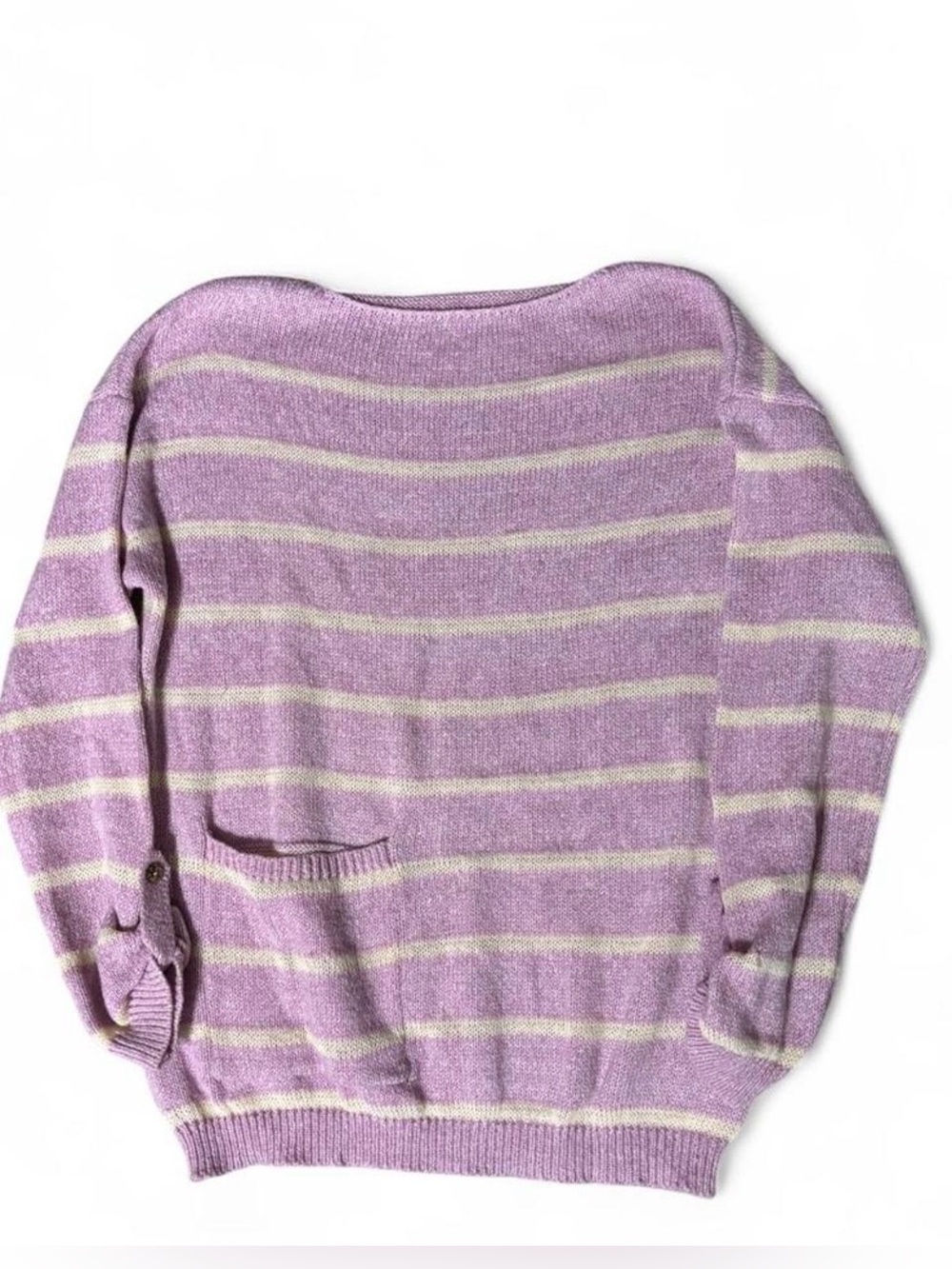 Purple and cream L striped polyester sweater